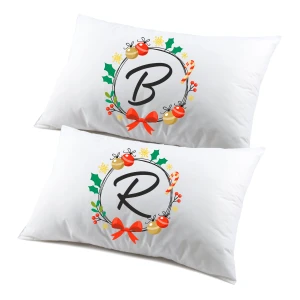 Coppia di federe PERSONALIZZABILI matrimoniali natalizie divertenti Iniziale Christmas Buon Natale Personalizza con iniziale