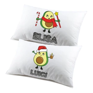 Coppia di federe PERSONALIZZABILI matrimoniali natalizie divertenti Avocado caffè Buon Natale Personalizza con nome