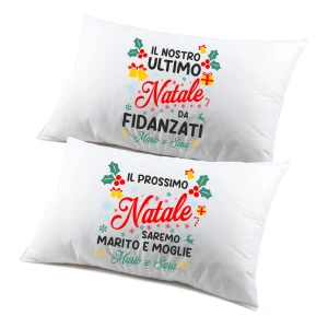 Coppia di federe PERSONALIZZABILI matrimoniali natalizie divertenti Il prossimo Natale saremo marito e moglie Buon Natale Personalizza con nome