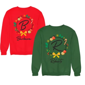 Coppia di Felpe Natale Girocollo PERSONALIZZABILI CON INIZIALE E NOME divertenti idea regalo natale Unisex