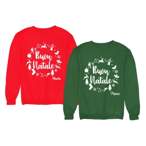 Coppia di Felpe Natale Girocollo PERSONALIZZABILI CON NOME Buon Natale divertenti idea regalo natale Unisex