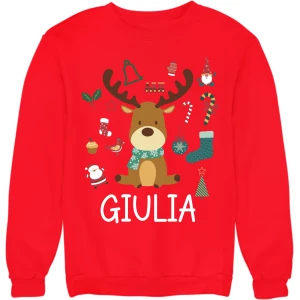 Felpa Girocollo Natale Natalizia PERSONALIZZABILE CON NOME Renna Christmas divertente Idea regalo Unisex