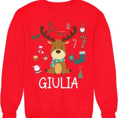 Felpa di Natale unisex a girocollo personalizzabile con nome renna