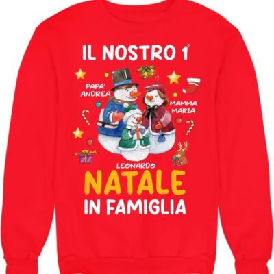 Felpa di Natale unisex a girocollo personalizzabile con nome Il nostro primo Natale in famiglia
