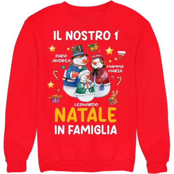 Felpa Girocollo Natale Natalizia PERSONALIZZABILE CON NOME Il nostro 1° Natale in Famiglia Christmas divertente Idea regalo Unisex