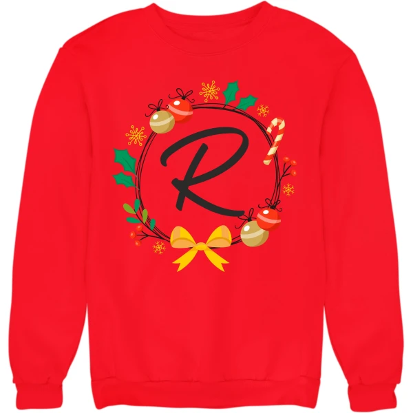 Felpa Girocollo Natale Natalizia PERSONALIZZABILE CON INIZIALE Christmas divertente Idea regalo Unisex