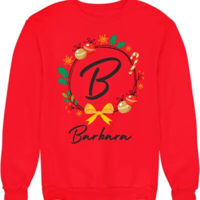 Felpa di Natale unisex a girocollo personalizzabile con iniziale e nome