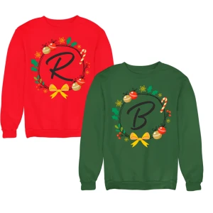 Coppia di Felpe Natale Girocollo PERSONALIZZABILI CON INIZIALE divertenti idea regalo natale Unisex