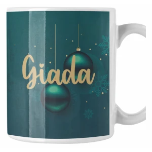 Tazza Natale PERSONALIZZABILE CON NOME Palline Natale Fantasia Verde Idea Regalo Natalizia Christmas