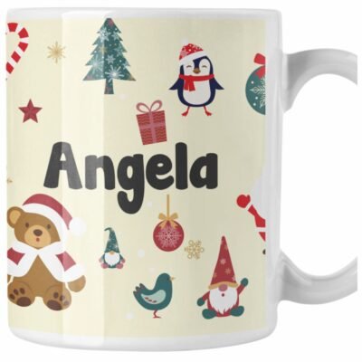Tazza Natale PERSONALIZZABILE Fantasia Natalizia Babbo Natale Orsetto Pan di Zenzero Personalizza con nome Merry Christmas Regalo Natale