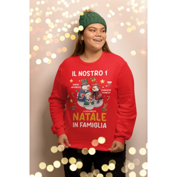 Felpa Girocollo Natale Natalizia PERSONALIZZABILE CON NOME Il nostro 1° Natale in Famiglia Christmas divertente Idea regalo Unisex - immagine 3