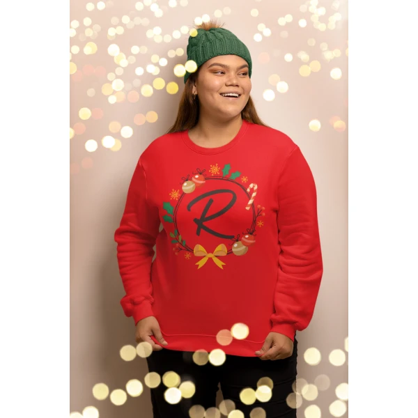 Felpa Girocollo Natale Natalizia PERSONALIZZABILE CON INIZIALE Christmas divertente Idea regalo Unisex - immagine 3