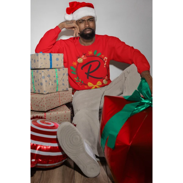 Felpa Girocollo Natale Natalizia PERSONALIZZABILE CON INIZIALE Christmas divertente Idea regalo Unisex - immagine 4