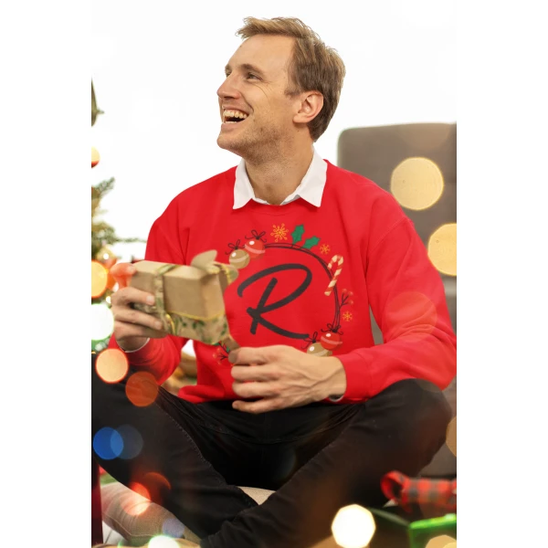 Felpa Girocollo Natale Natalizia PERSONALIZZABILE CON INIZIALE Christmas divertente Idea regalo Unisex - immagine 5