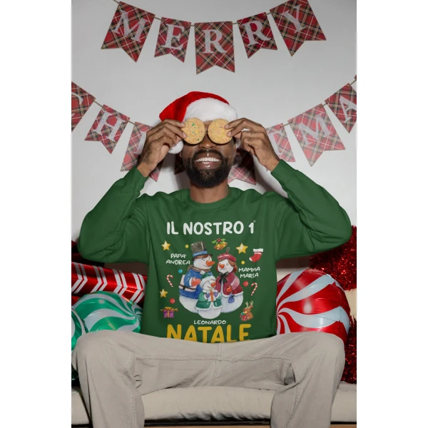 Felpa Girocollo Natale Natalizia PERSONALIZZABILE CON NOME Il nostro 1° Natale in Famiglia Christmas divertente Idea regalo Unisex - immagine 6