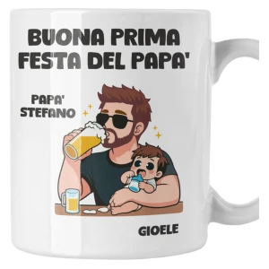 Tazza Papà PERSONALIZZABILE CON NOME Buona Prima Festa del Papà Capelli Castani divertente regalo Mug 11Oz