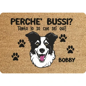 Tappeto PERSONALIZZATO con nome cane divertente Husky Perchè bussi? Zerbino in poliestere 60x40 cm