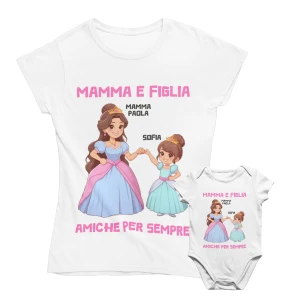 COLORFAMILY Coppia T-Shirt e Body PERSONALIZZABILE Mamma e Figlia Amiche per sempre Donna Neonato Festa della Mamma Maglietta manica corta Taglie dalla S alla XL e da 0 a 24 mesi