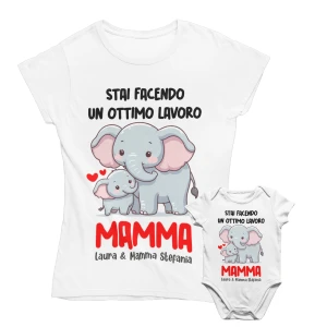 COLORFAMILY Coppia T-Shirt e Body PERSONALIZZABILE Stai facendo un ottimo lavoro Mamma Figlio Figlia Donna Neonato Festa della Mamma Maglietta manica corta Taglie dalla S alla XL e da 0 a 24 mesi