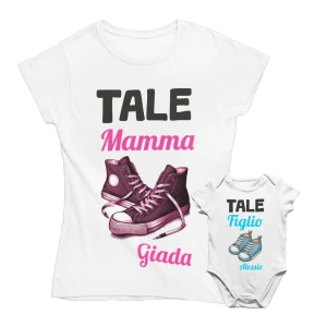 COLORFAMILY Coppia T-Shirt e Body PERSONALIZZABILE Mamma Donna Neonato Tale Mamma Tale Figlio Maglietta manica corta Taglie dalla S alla XL e da 0 a 24 mesi