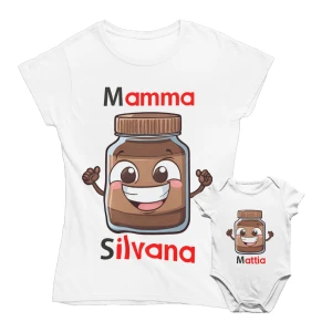 COLORFAMILY Coppia T-Shirt e Body PERSONALIZZABILE Mamma Figlio Figlia Donna Neonato Cioccolata Maglietta manica corta Taglie dalla S alla XL e da 0 a 24 mesi