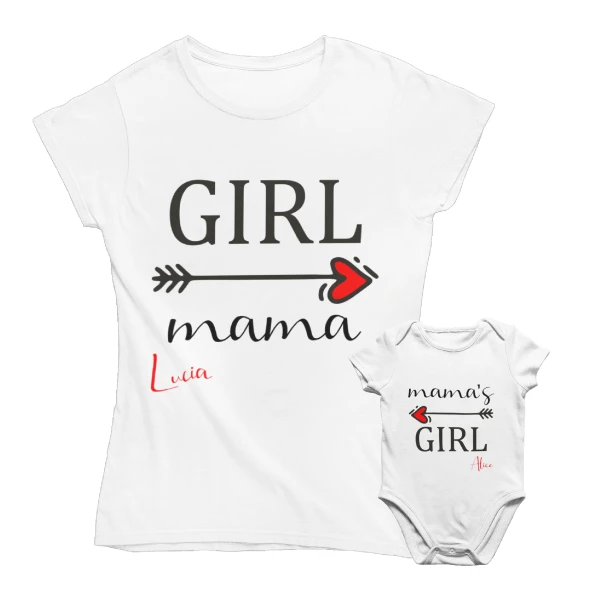COLORFAMILY Coppia T-Shirt e Body PERSONALIZZABILE Mamma Figlia Donna Neonato Mama's Girl Festa della Mamma Maglietta manica corta Taglie dalla S alla XL e da 0 a 24 mesi