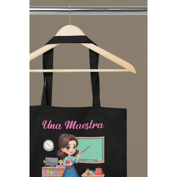 Shopping Bag Maestra Una Maestra Insegna, Ama, Ispira Idea regalo Fine Anno Scolastico  Nera in cotone - immagine 2