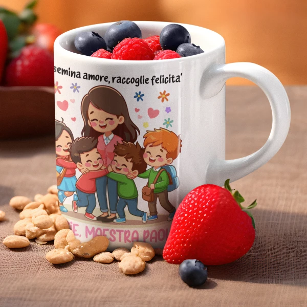 Tazza Maestra Personalizzabile con Nome - Chi semina amore raccoglie felicità Grazie - Idea Regalo Fine Anno Scolastico Mug 11 Oz - immagine 2