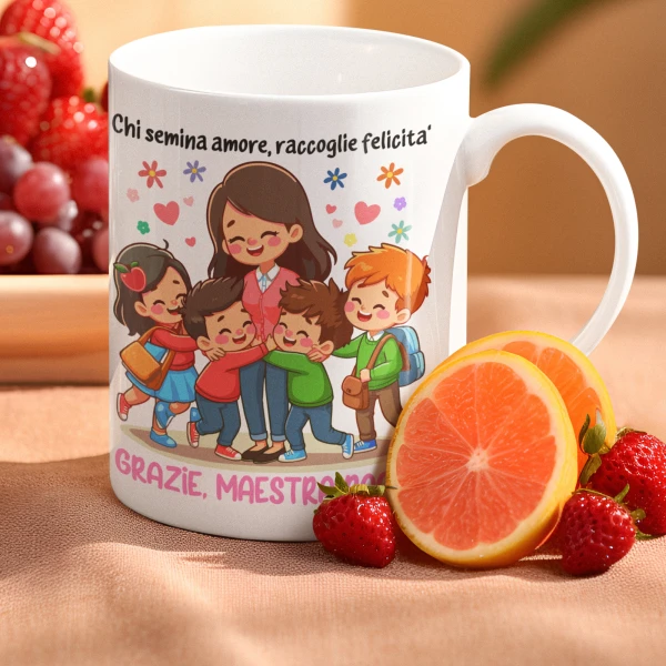 Tazza Maestra Personalizzabile con Nome - Chi semina amore raccoglie felicità Grazie - Idea Regalo Fine Anno Scolastico Mug 11 Oz - immagine 5