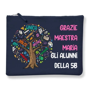 Astuccio Pochette Regalo PERSONALIZZATO Maestra Fine Anno - Albero Grazie - Borsa Piccola per Insegnante Donna - Astuccio Trucchi Cosmetici - Regali Asilo Elementari Primaria