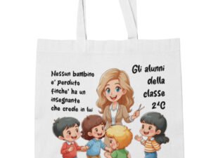 Shopping Bag Maestra Personalizzabile con Nome - Nessun bambino è perduto Grazie - Idea Regalo Fine Anno Scolastico in cotone