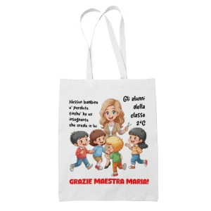 Shopping Bag Maestra Personalizzabile con Nome - Nessun bambino è perduto Grazie - Idea Regalo Fine Anno Scolastico in cotone