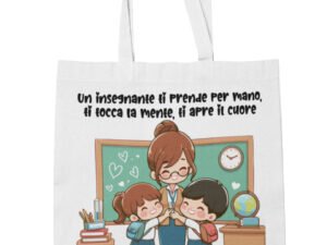 Shopping Bag Maestra Personalizzabile con Nome - Un insegnante ti prende per mano Grazie - Idea Regalo Fine Anno Scolastico in cotone