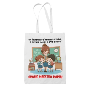 Shopping Bag Maestra Personalizzabile con Nome - Un insegnante ti prende per mano Grazie - Idea Regalo Fine Anno Scolastico in cotone