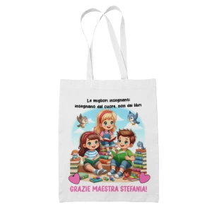 Shopping Bag Maestra Personalizzabile con Nome - le migliori insegnanti insegnano dal cuore Grazie - Idea Regalo Fine Anno Scolastico in cotone