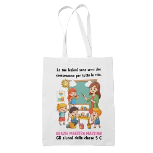Shopping Bag Maestra Personalizzabile con Nome - Le tue lezioni sono semi Grazie - Idea Regalo Fine Anno Scolastico in cotone