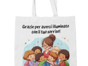 Shopping Bag Maestra Personalizzabile con Nome Classe - Grazie per averci illuminato - Idea Regalo Fine Anno Scolastico in cotone
