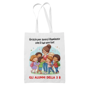 Shopping Bag Maestra Personalizzabile con Nome Classe - Grazie per averci illuminato - Idea Regalo Fine Anno Scolastico in cotone