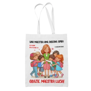 Shopping Bag Maestra Personalizzabile con Nome - Ama, insegna, ispira - Idea Regalo Fine Anno Scolastico in cotone
