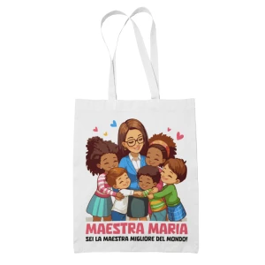 Shopping Bag Maestra Personalizzabile con Nome - Sei la migliore del mondo - Idea Regalo Fine Anno Scolastico in cotone