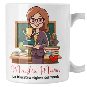 Tazza Maestra Personalizzabile con Nome - La migliore del Mondo - Idea Regalo Fine Anno Scolastico Mug 11 Oz