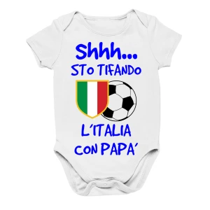 Body neonato Italia Europei 2024 Shh sto tifando l'Italia con papà Body neonato divertenti dai 0-6 ai 18-24 mesi