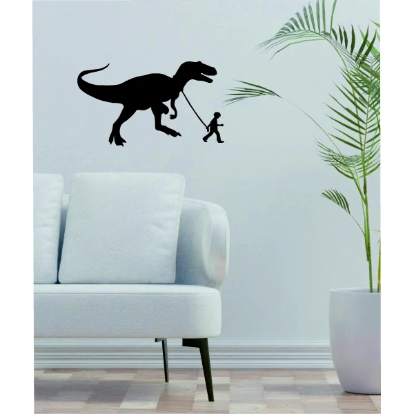 Adesivo murale Wall Sticker Dinosauro al guinzaglio -  idea regalo per la casa Dimensioni 45x26 cm - immagine 2