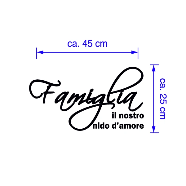 Adesivo murale wall sticker Famiglia è il nostro nido d'amore - idea regalo per la casa Dimensioni 45x25 cm - immagine 3