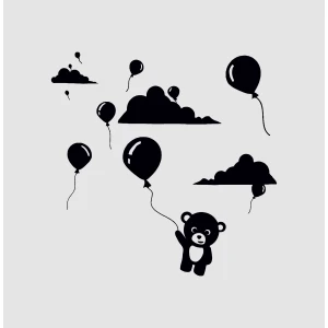 Adesivo murale wall sticker orsachiotto volante - palloncini - idea regalo per la casa Dimensioni 60x30 cm