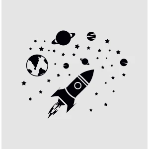 Adesivo murale wall sticker razzo - spazio - pianeti - idea regalo per la casa Dimensioni 60x30 cm