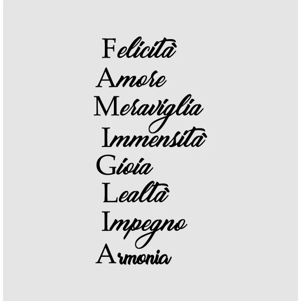 Adesivo murale Wall Sticker Famiglia - Felicità, amore, gioia, lealtà - frasi famiglia - idea regalo per la casa Dimensioni 60x30 cm - immagine 2