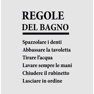 Adesivo murale Wall Sticker Frasi Regole del bagno - idea regalo per la casa Dimensioni 68x45 cm