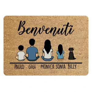 Tappeto Personalizzato con Nome Famiglia Benvenuti Nomi Seduti Zerbino in Poliestere 60x40 cm