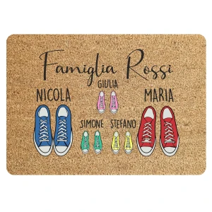 Tappeto Personalizzato con Nome Famiglia Scarpe 3 figli Zerbino in Poliestere 60x40 cm